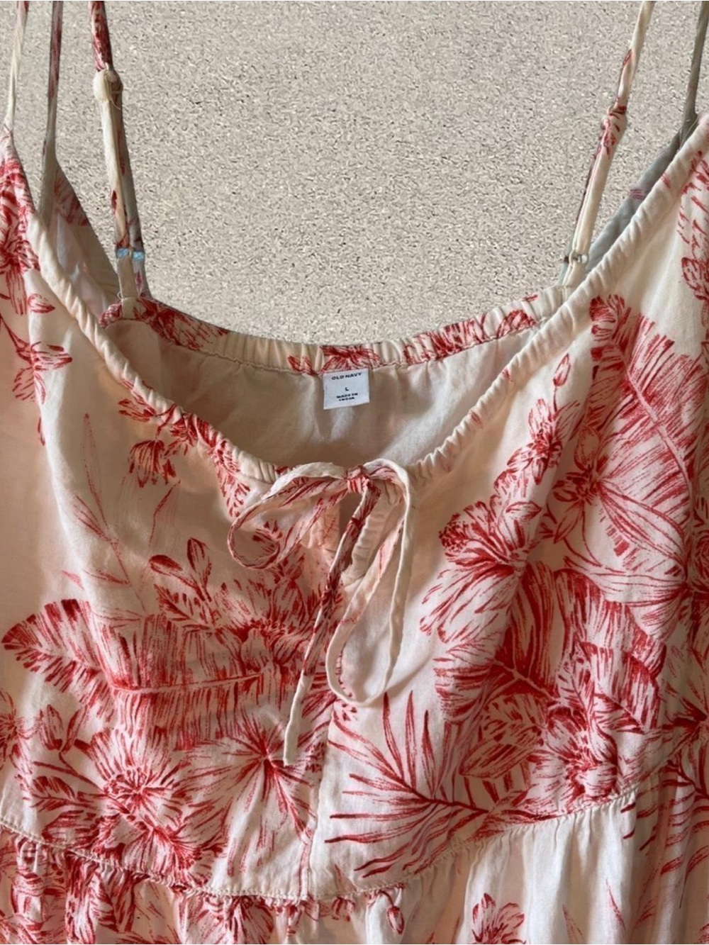 Maxi Sundress Tiered with pockets Cream and Red Floral Tropical
